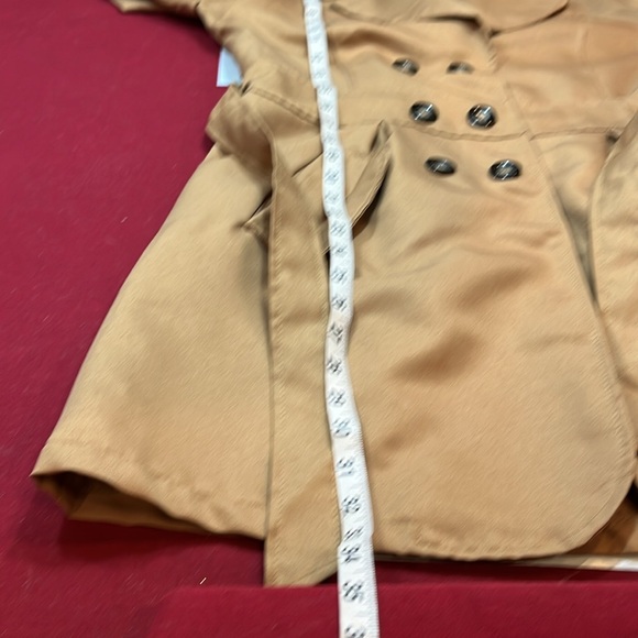 XL TAN button up Trench COAT office siren BELT pockets shoulder straps Corp core - Picture 9 of 16